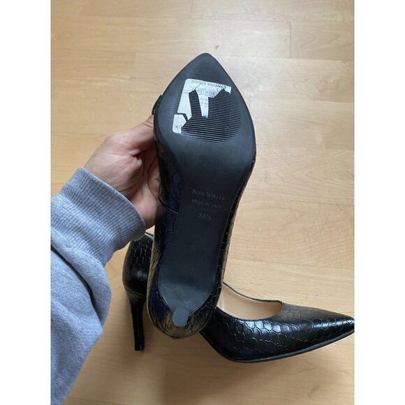 RON White "Cynthia" Pointed Toe Black Croc Embossed Heel BNWT Italy - Picture 4 of 7